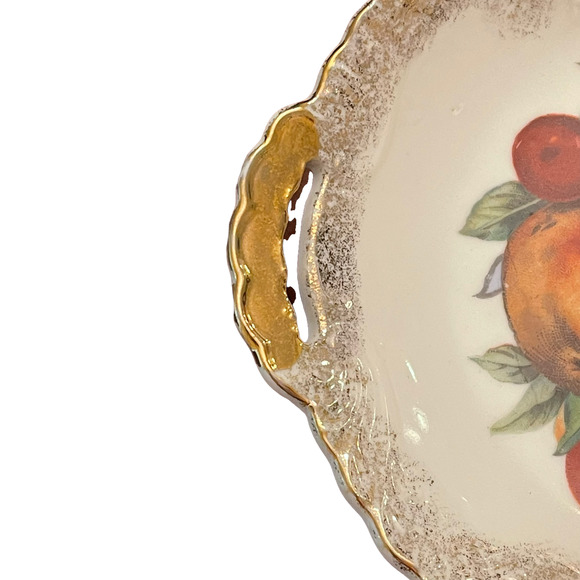 Unmarked Vintage Hand Painted Dish 8.5"  Fruit Pears Grapes Cherries - Picture 3 of 7